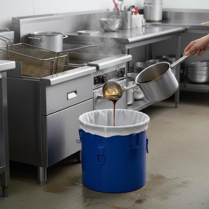 Commercial Kitchen Oil Disposal - 炭素鋼製油廃棄容器 10ガロン レストラン、業務用厨房、フードトラック向け、安全ロック式蓋付きフィルターバッグ、大容量収納ソリューション、青色