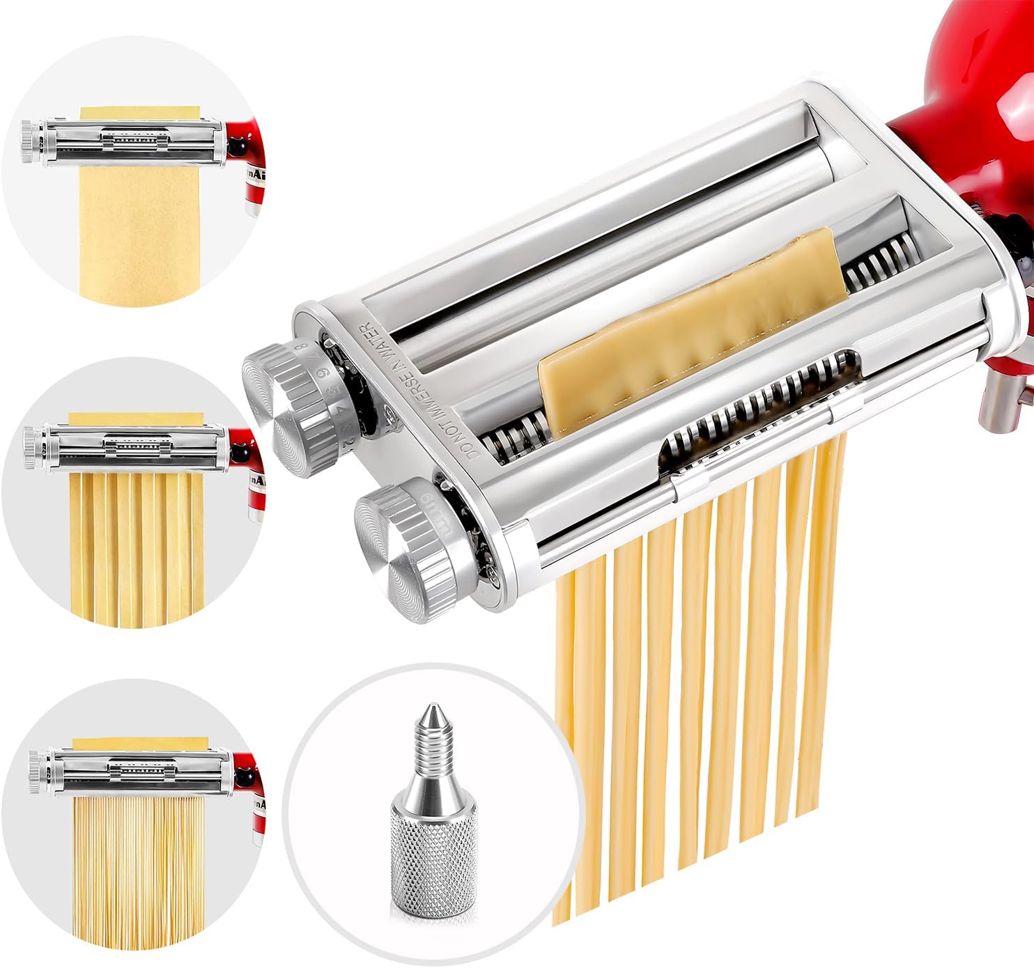 Commercial Kitchen Juicer - キッチンエイドミキサー3-in-1パスタローラーカッターアタッチメント、スパゲッティ＆フェットチーネブレード、8段階の厚さ調整、耐久性のある金属構造