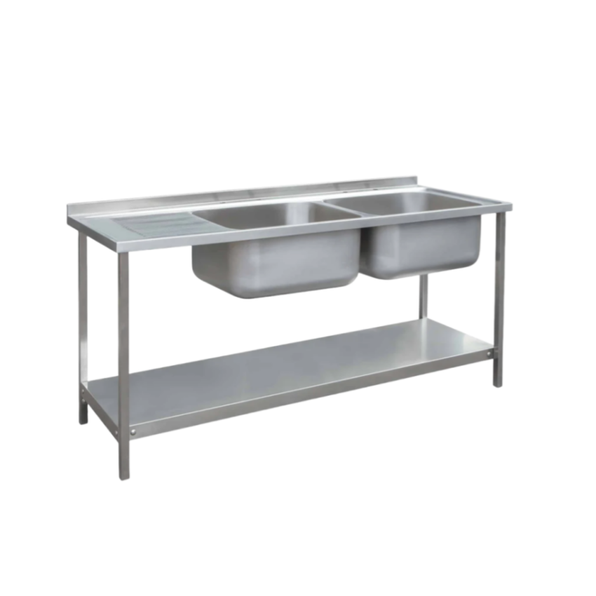 Commercial Kitchen Dishwasher - 業務用厨房シンク ダブルシンク ステンレス製 食器洗い機台 木製