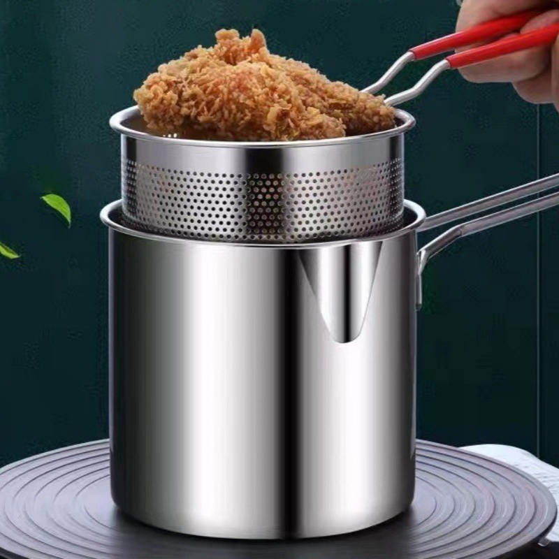 Commercial Kitchen Pans - 304 ステンレス鋼ディープフライヤーフライバスケット付き多機能小さな鍋キッチンチキン魚調理ツール