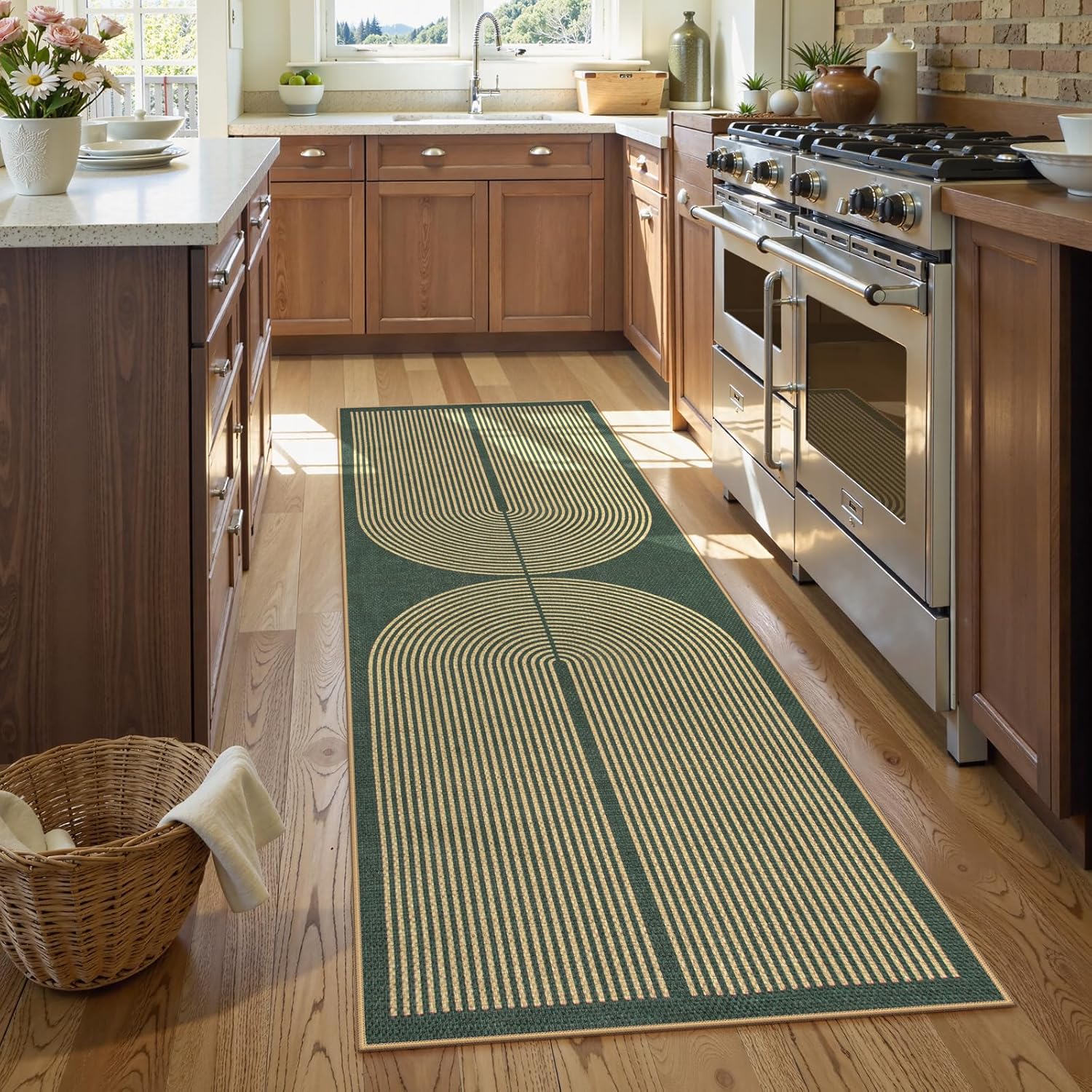 Kitchen Flooring Commercial - VIKAMA シンプルでレトロなラインの長い廊下用カーペット、洗えるキッチンカーペット、ランドリールーム用カーペット、家の装飾