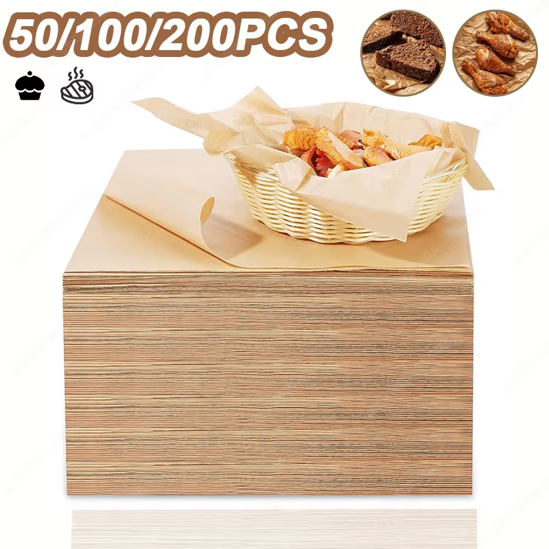 Commercial Kitchen Pans - ベーキングペーパー,パーチメントシート,エアフライヤーグリル,長方形マット,パン,ケーキ,ベーキングパッド,キッチン,オーブン,50, 100, 200個