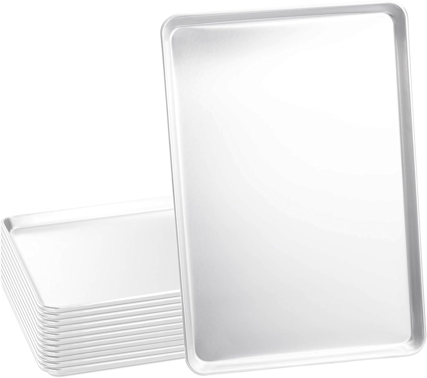 Commercial Kitchen Pans - フルサイズ業務用アルミ製ベーキングシートパンセット、大型18x26インチ、頑丈なワイヤー補強リム付きフラットクッキートレイ、ベーカリー、レストラン、家庭用オーブン、キッチン調理用、12個セット