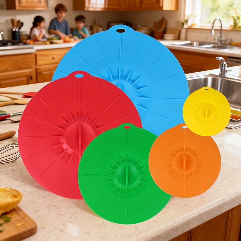 Commercial Kitchen Pans - 5ピースシリコン蓋、耐熱電子レンジ用防滴蓋、シリコン鍋蓋、カップ蓋、食品保存用再利用可能なシリコン吸着蓋、ボウル、カップ、フライパン、プレート、鍋、スキレット、ストーブ、オーブン、冷蔵庫に適しています。