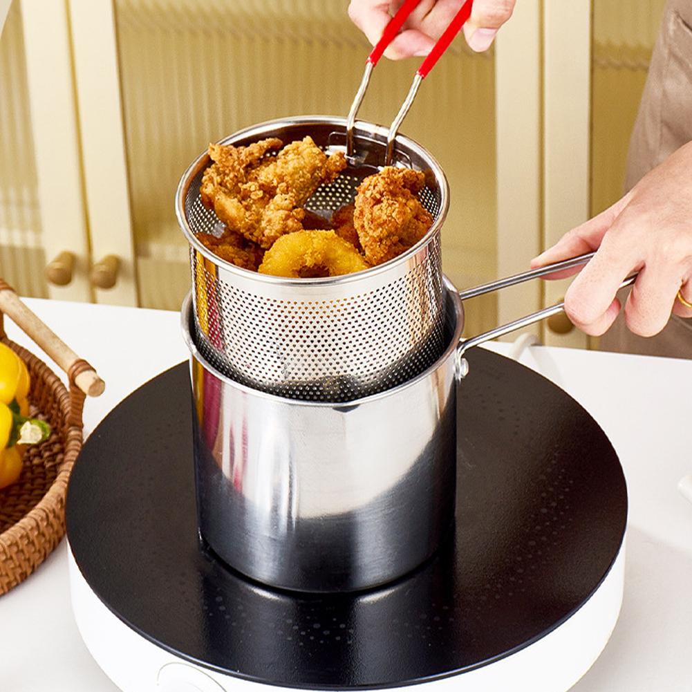 Commercial Kitchen Pans - ステンレス製ディープフライヤーポット、ストレーナーバスケット付き、ミニ天ぷらフライヤー、フライドポテト、手羽先、キッチン用