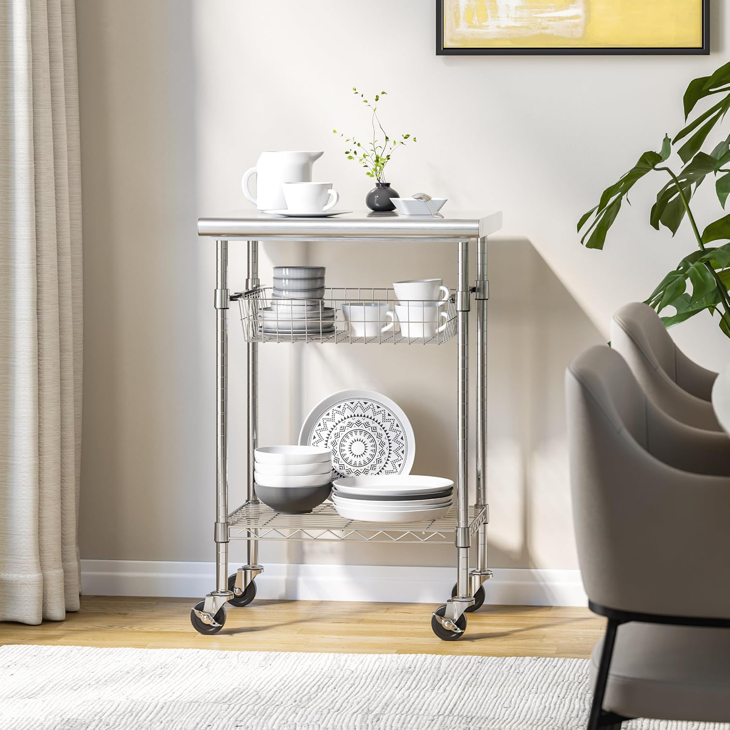 ステンレス製業務用食品調理台カート、頑丈なキッチンアイランド - Commercial Kitchen Island On Wheels のレビューと価格