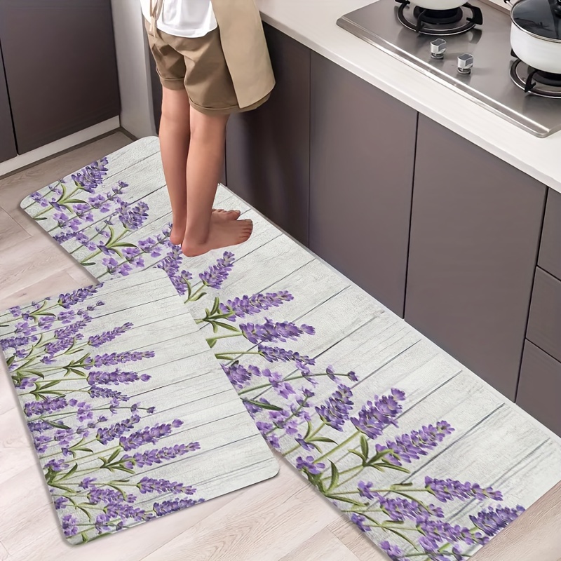 VIKAMA 花と植物のキッチンマット、ラベンダーの花柄デザ - Kitchen Flooring Commercial のレビューと価格